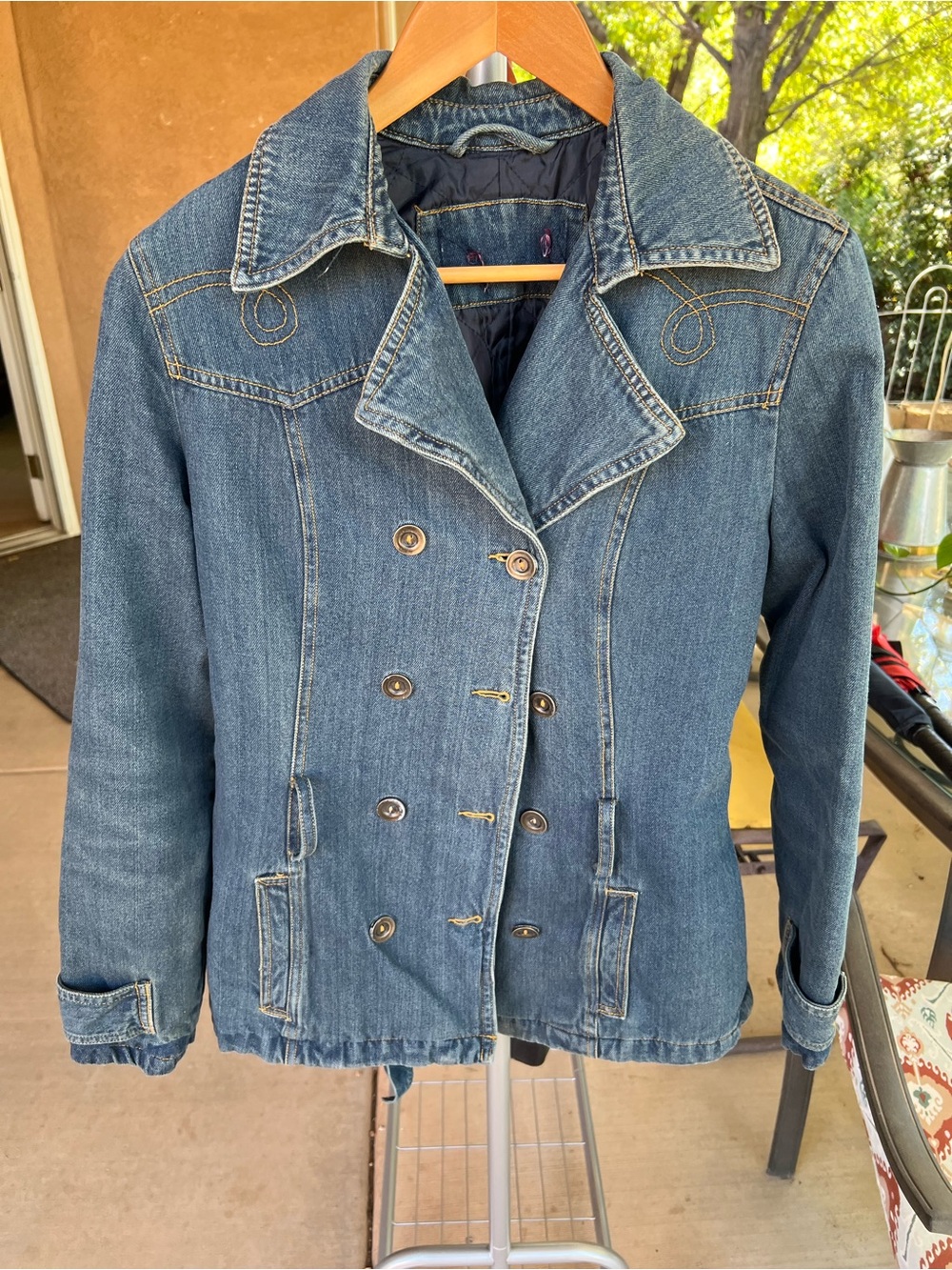 Women's Double-Breasted Denim Jean Jacket - Blue